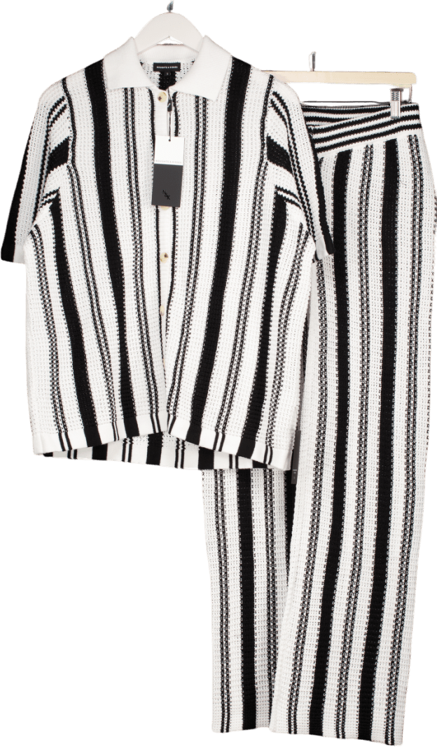 Noughts & Kisses Black / White Striped Crochet Shirt Uk S And Trousers UK XS - Reliked