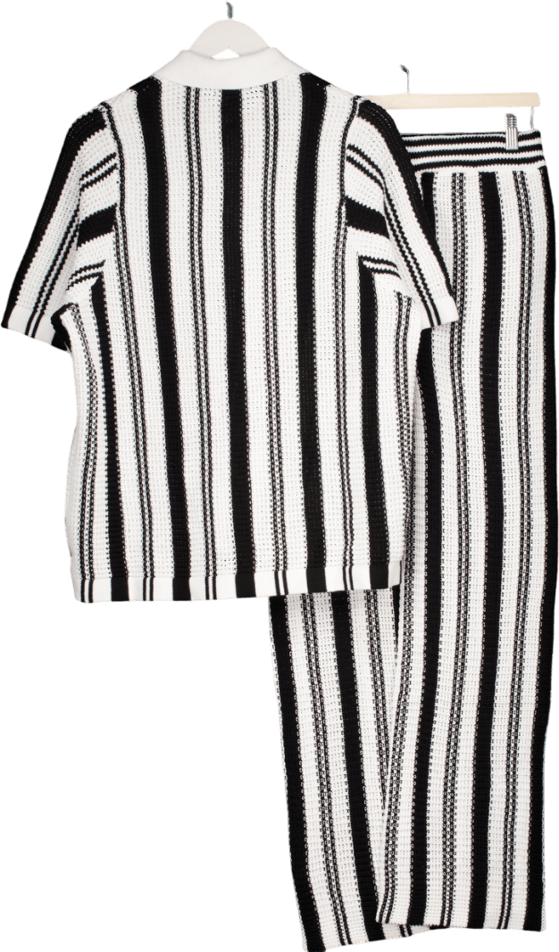Noughts & Kisses Black / White Striped Crochet Shirt Uk S And Trousers UK XS - Reliked