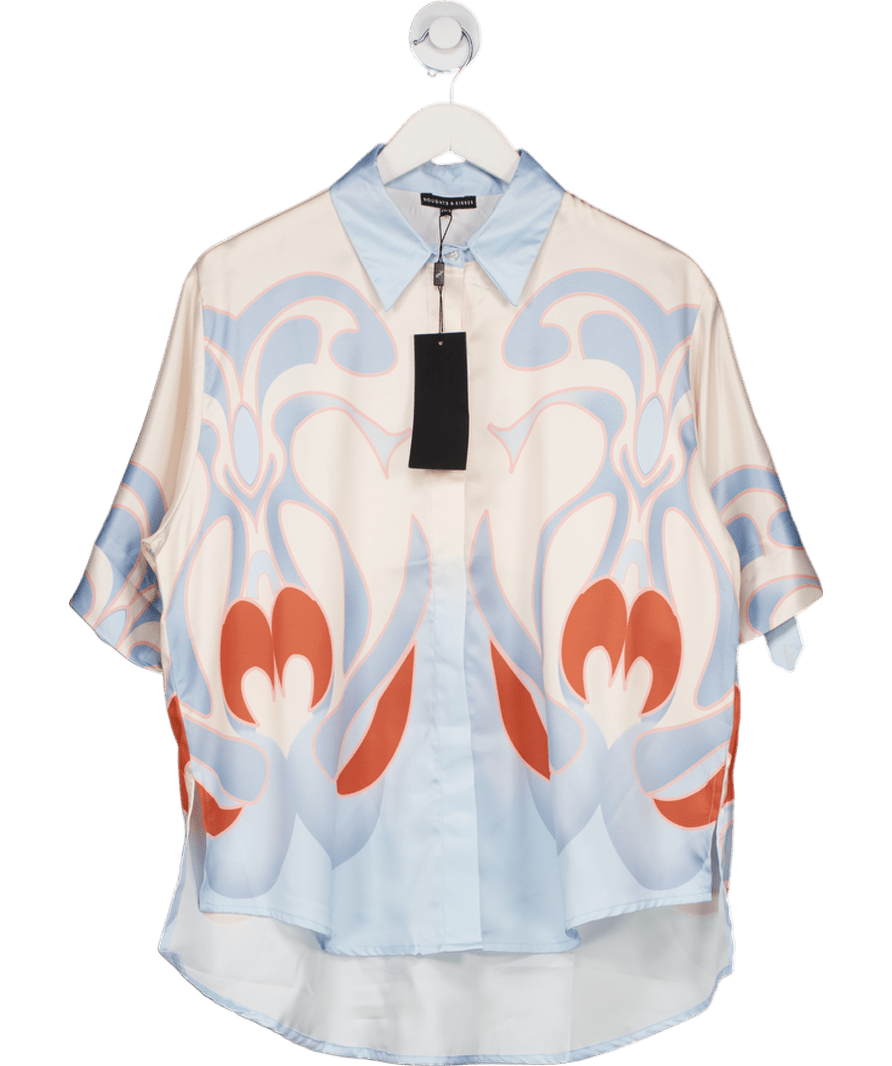 Noughts & Kisses Blue Coconut Drift Printed Sarin Shirt UK XS/S - Reliked