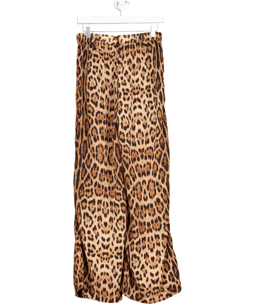 Noughts & Kisses Brown Leopard Luxe Wide Leg Trousers UK XS - Reliked