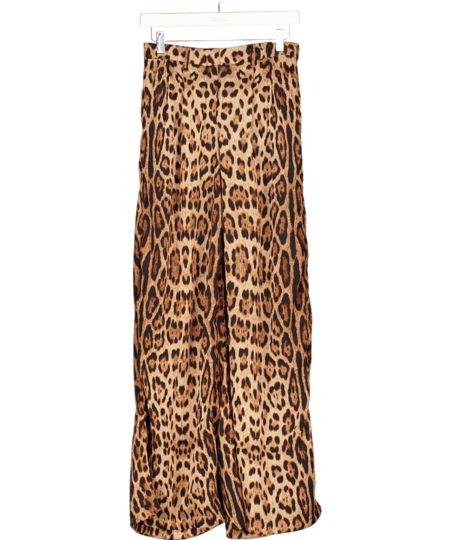 Noughts & Kisses Brown Leopard Luxe Wide Leg Trousers UK XS - Reliked