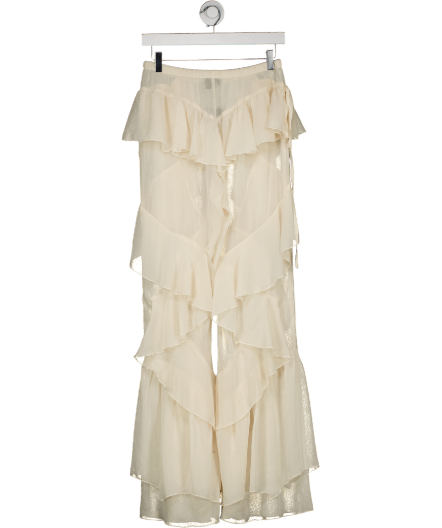 Noughts & Kisses Cream Celia Ruffle Flared Trousers UK S - Reliked