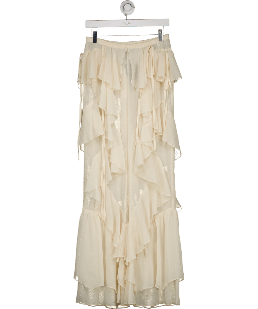 Noughts & Kisses Cream Celia Ruffle Flared Trousers UK S - Reliked