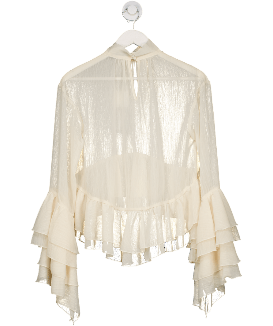 Noughts & Kisses Cream Sheer Ruffle Chiffon Blouse UK S - Reliked