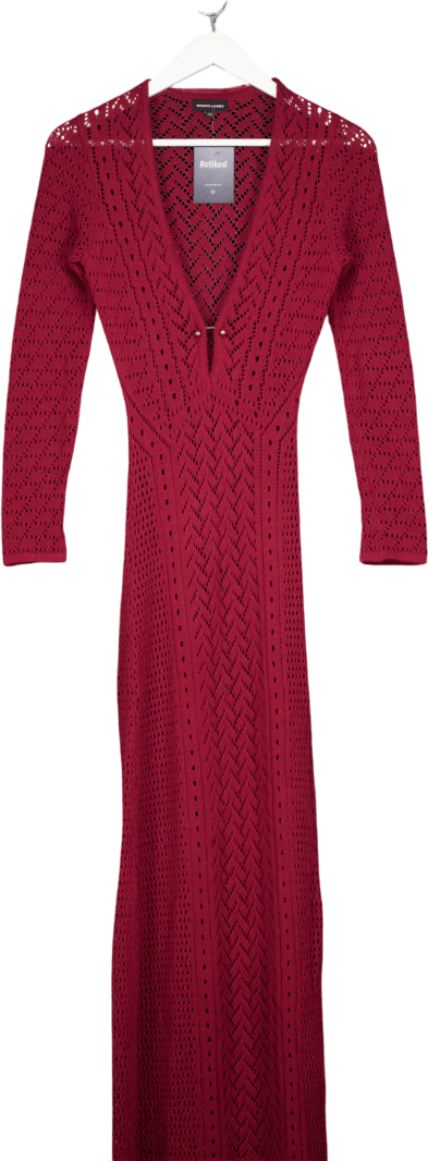Noughts & Kisses Red Aurora Burgundy Crochet Knit Maxi Dress UK S - Reliked