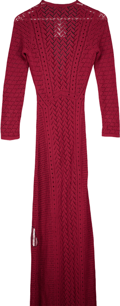 Noughts & Kisses Red Aurora Burgundy Crochet Knit Maxi Dress UK S - Reliked