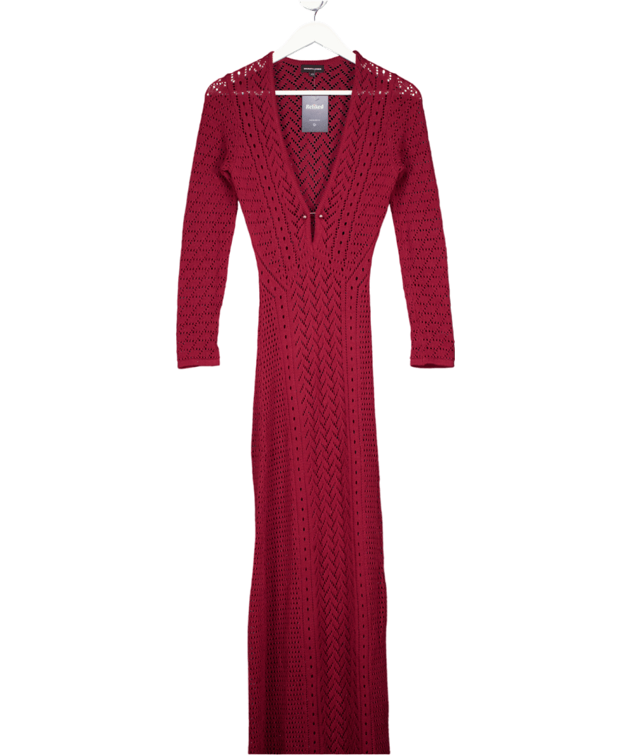 Noughts & Kisses Red Aurora Burgundy Crochet Knit Maxi Dress UK XS - Reliked