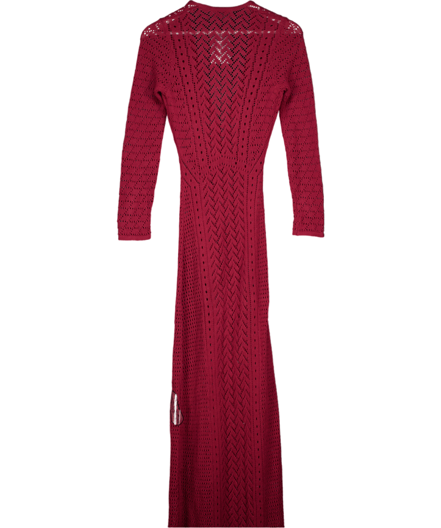 Noughts & Kisses Red Aurora Burgundy Crochet Knit Maxi Dress UK XS - Reliked