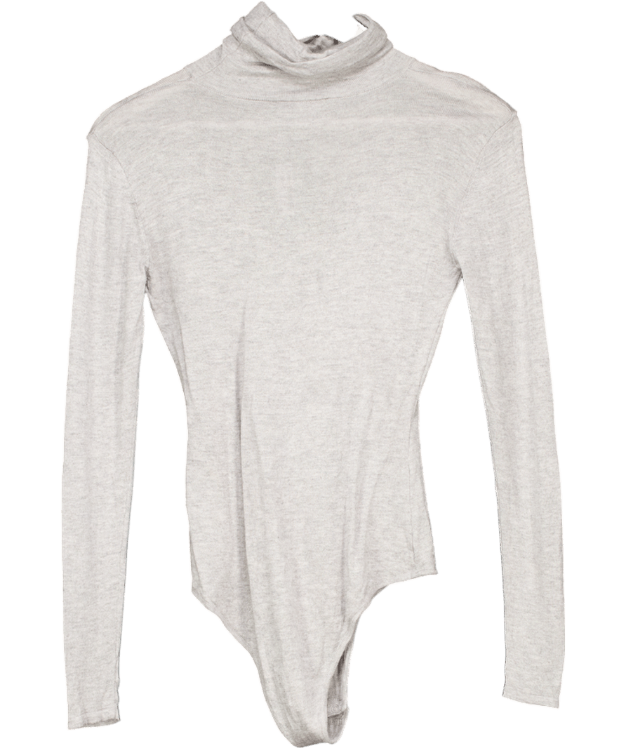 NOVO Grey Semi Sheer Premium Silk And Cashmere Blend Turtleneck Bodysuit UK 6 - Reliked