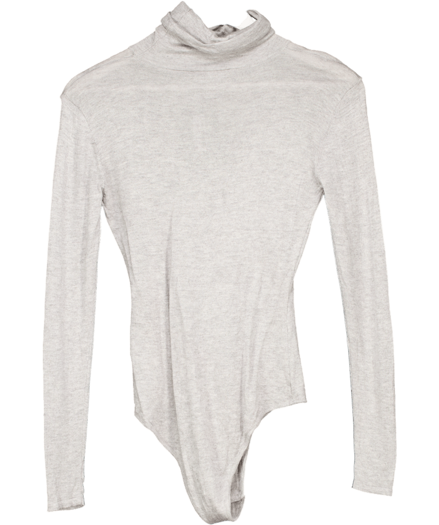 NOVO Grey Semi Sheer Premium Silk And Cashmere Blend Turtleneck Bodysuit UK 6 - Reliked