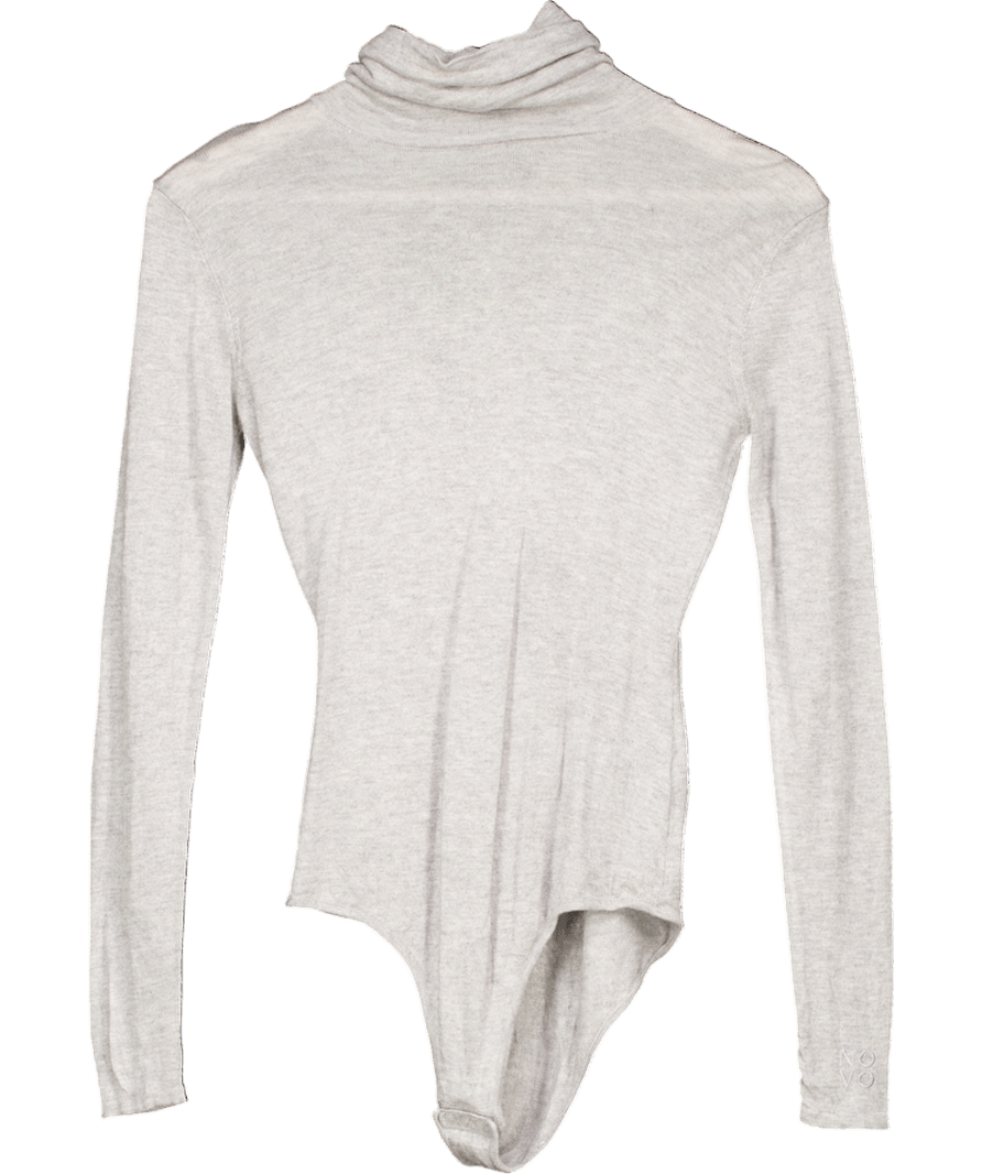 NOVO Grey Semi Sheer Premium Silk And Cashmere Blend Turtleneck Bodysuit UK 6 - Reliked
