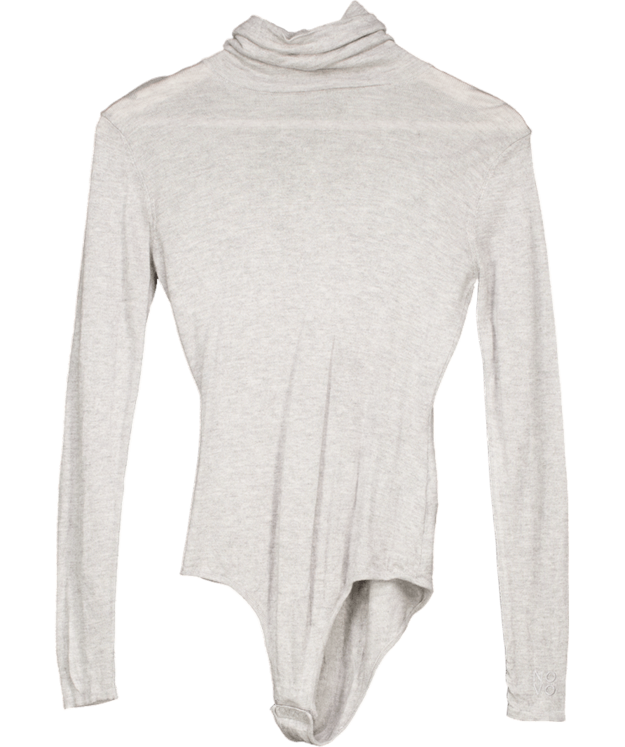 NOVO Grey Semi Sheer Premium Silk And Cashmere Blend Turtleneck Bodysuit UK 6 - Reliked