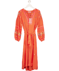 NRBY Orange Erica Linen Stitched Flowers Dress UK L - Reliked