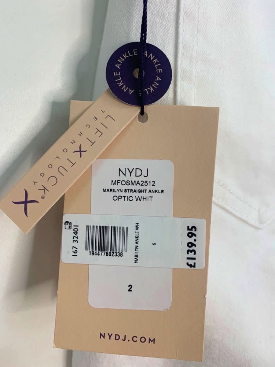 NYDJ Optic White Marilyn Straight Ankle Jeans UK 6 - Reliked