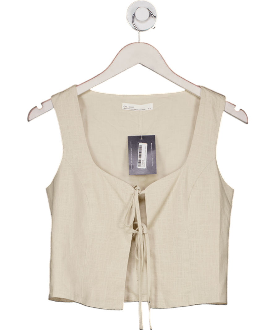 Oak + Fort Beige Front Tie Vest UK XS - Reliked