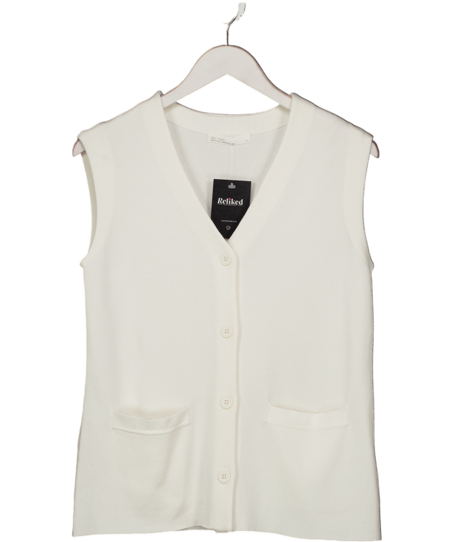 Oak + Fort White Button Front Sweater Vest UK S - Reliked