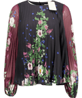 Oasis Black Rhs All Over Pleated Floral Blouse UK 10 - Reliked