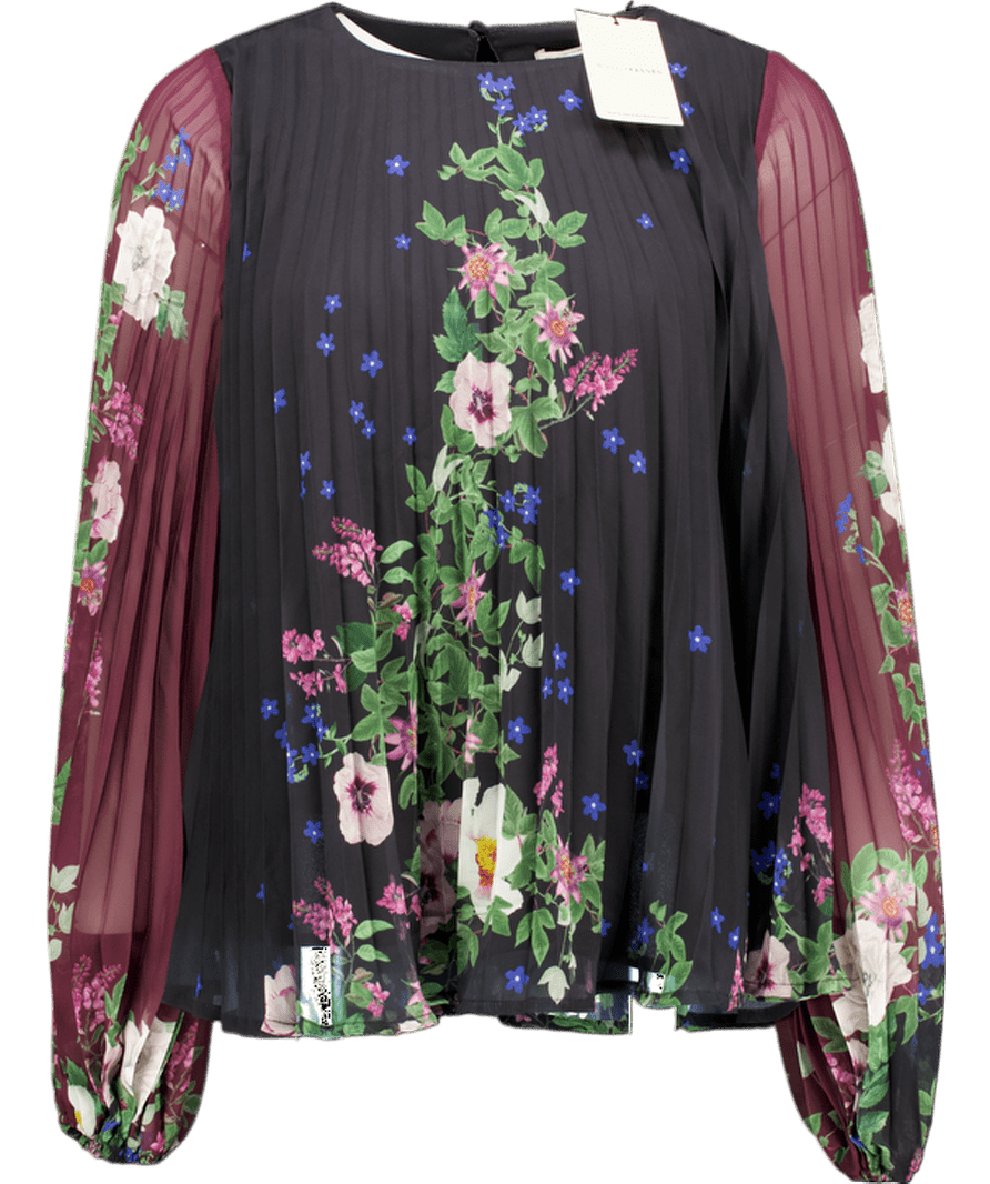 Oasis Black Rhs All Over Pleated Floral Blouse UK 10 - Reliked