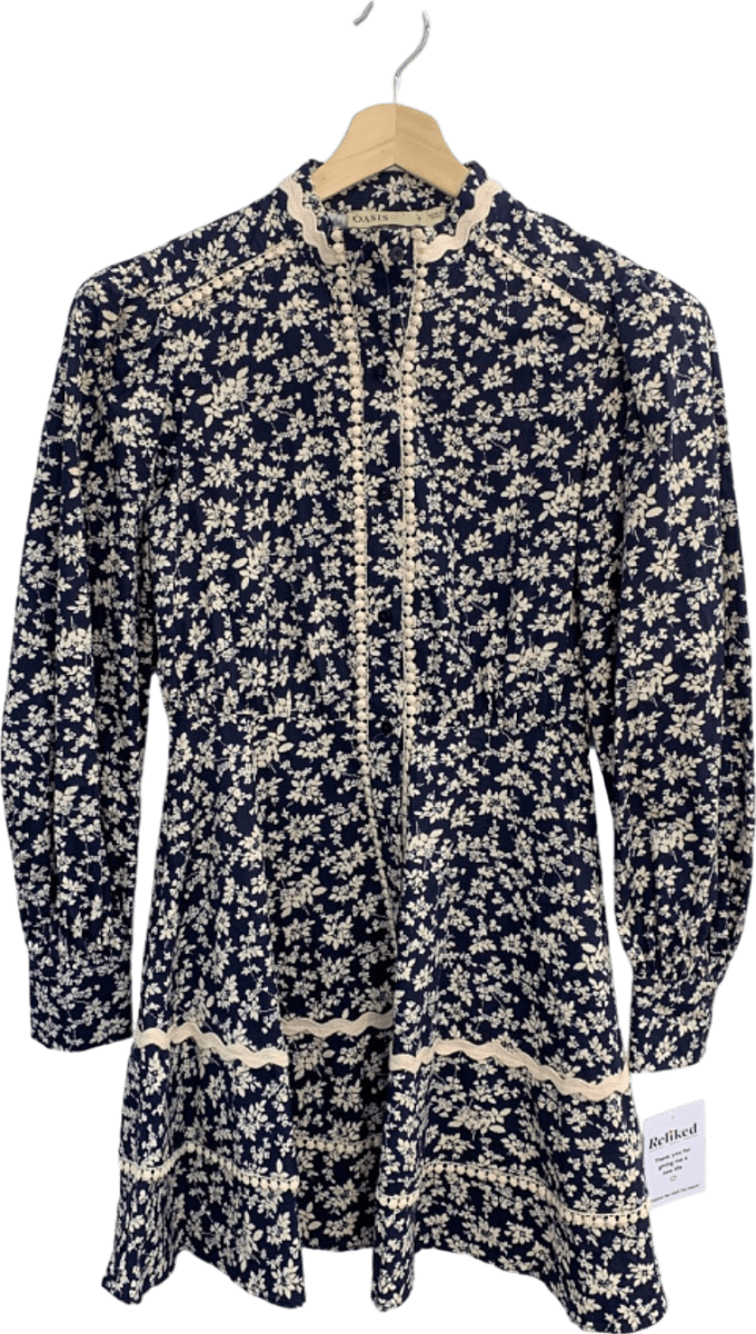 Oasis Blue Floral A - line Dress UK 8 - Reliked