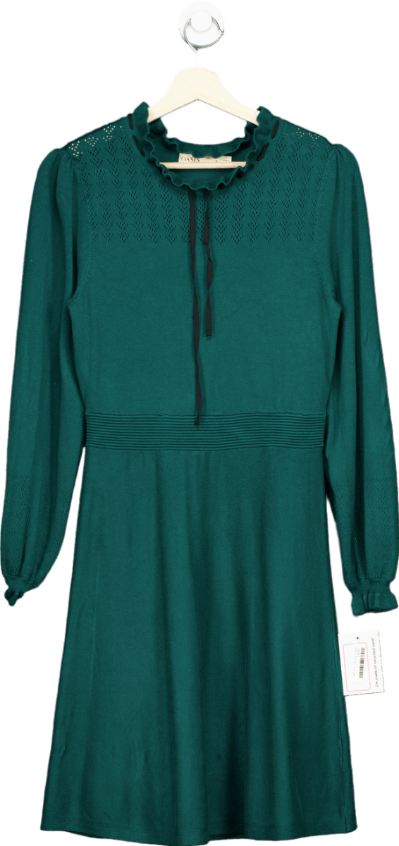 Oasis Green Ruffled Knit Dress UK S - Reliked