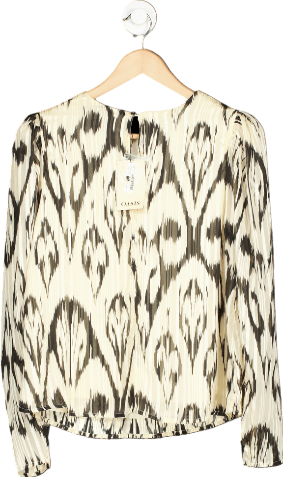 OASIS Ivory Kat Jacquard Print Long Sleeve Top UK 10 - Reliked