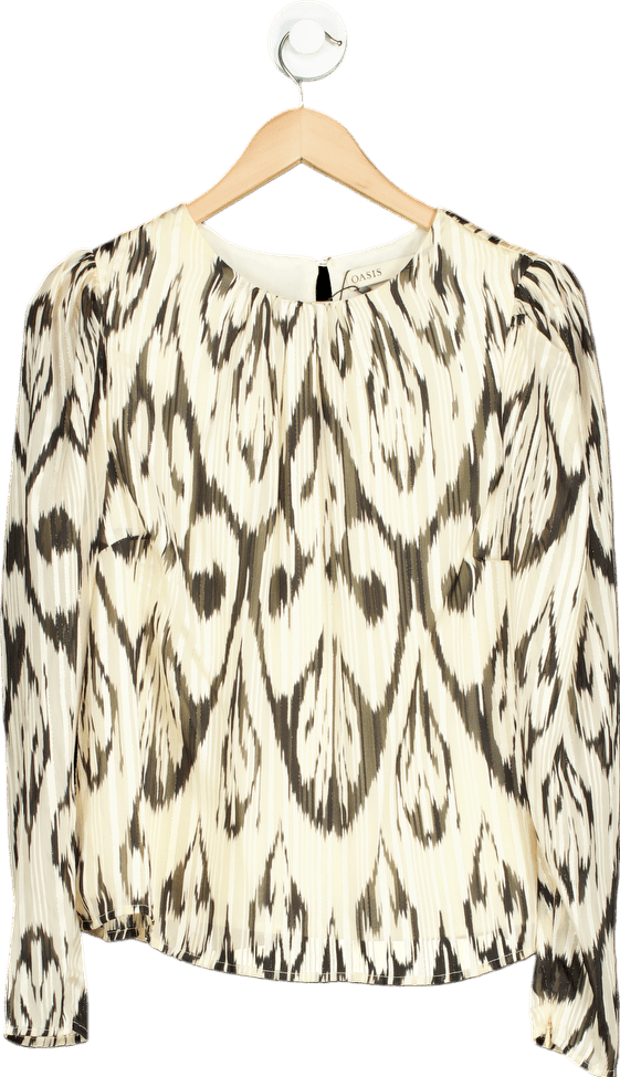 OASIS Ivory Kat Jacquard Print Long Sleeve Top UK 10 - Reliked