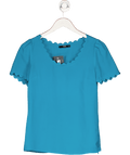 Oasis Steal Blue Scallop Detail Short Sleeve Top UK 8 - Reliked