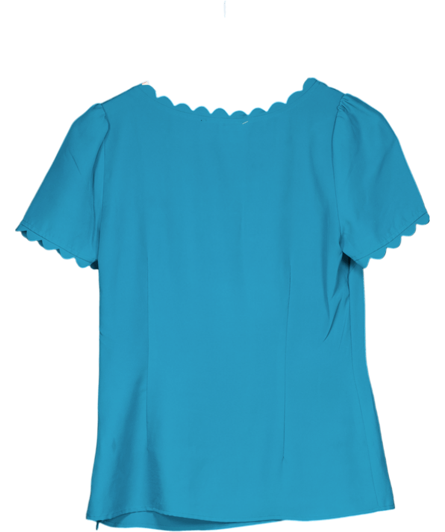 Oasis Steal Blue Scallop Detail Short Sleeve Top UK 8 - Reliked