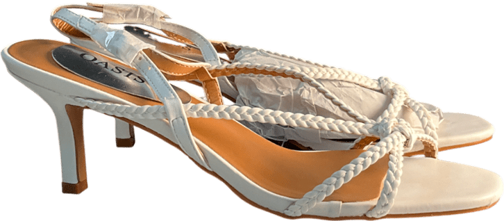 Oasis White Mindy Faux Leather Plaited Kitten Heeled Sling Back Sandals UK 7 EU 40 👠 - Reliked