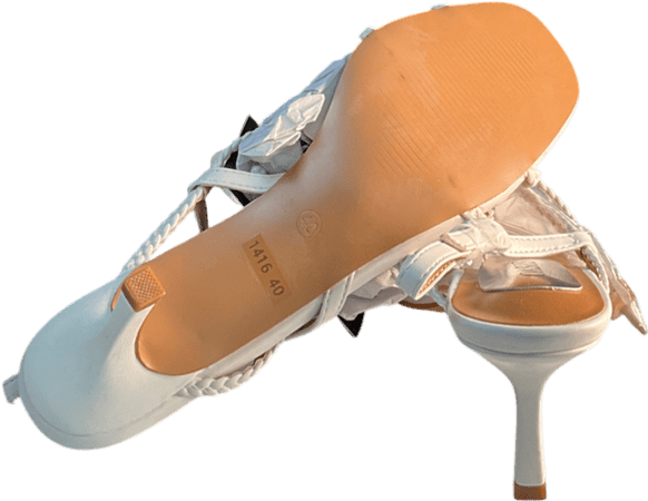 Oasis White Mindy Faux Leather Plaited Kitten Heeled Sling Back Sandals UK 7 EU 40 👠 - Reliked