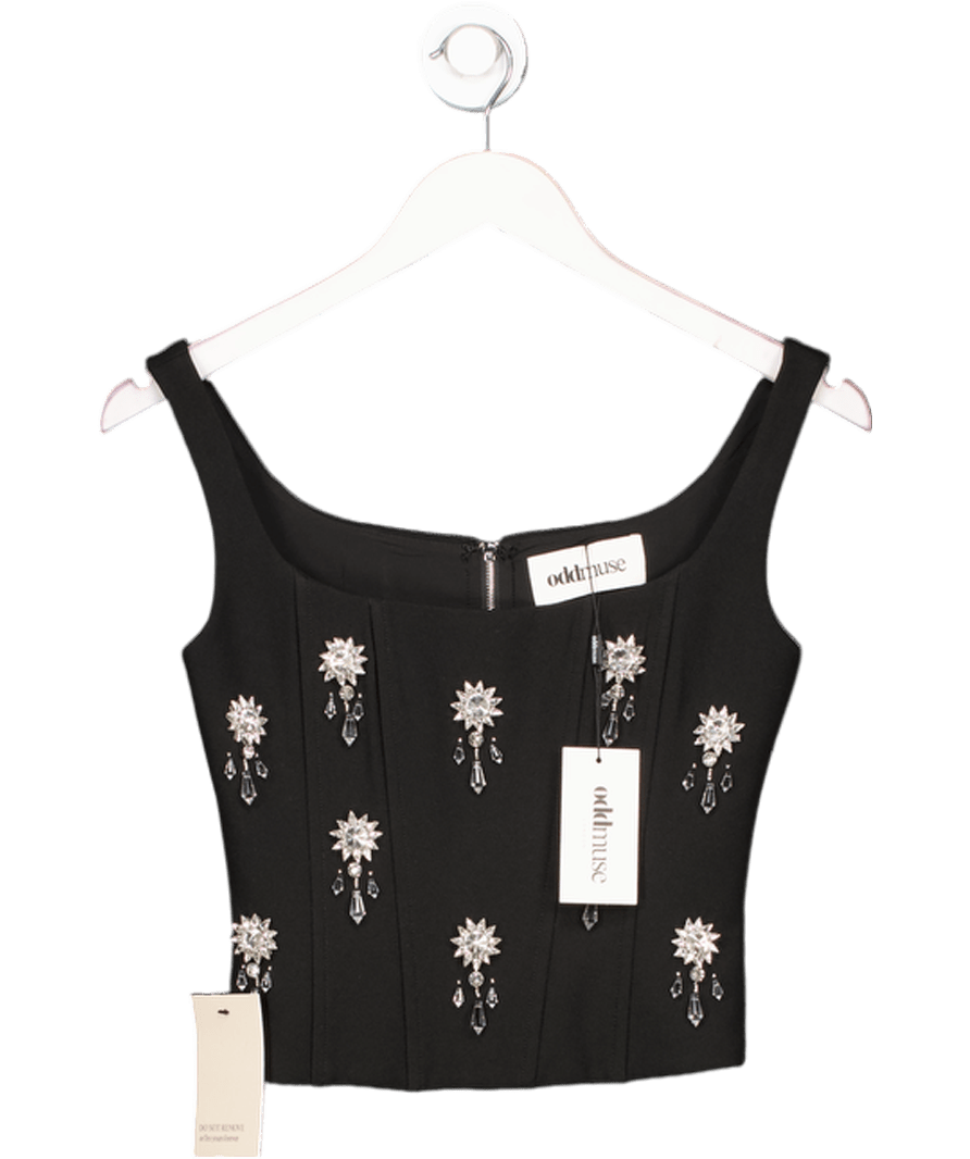 Oddmuse Black The Ultimate Muse Crystal Corset Top UK XXS - Reliked
