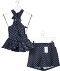 Oddmuse Blue Polka Dot Peplum Top And Shorts UK XS - Reliked