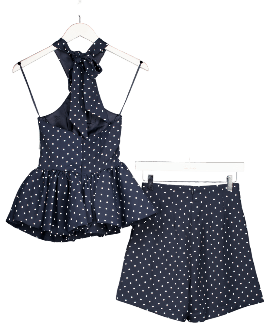 Oddmuse Blue Polka Dot Peplum Top And Shorts UK XS - Reliked