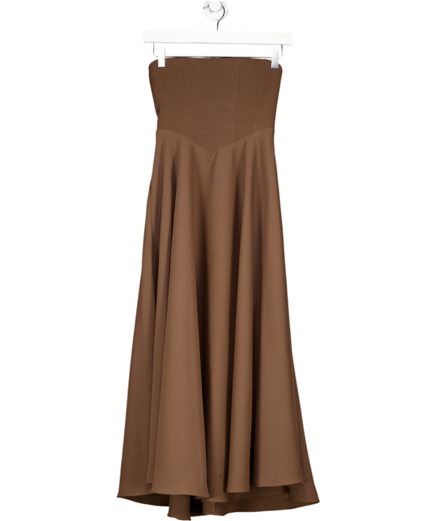 Oddmuse Brown Ultimate Muse Strapless Midi Dress UK XS - Reliked