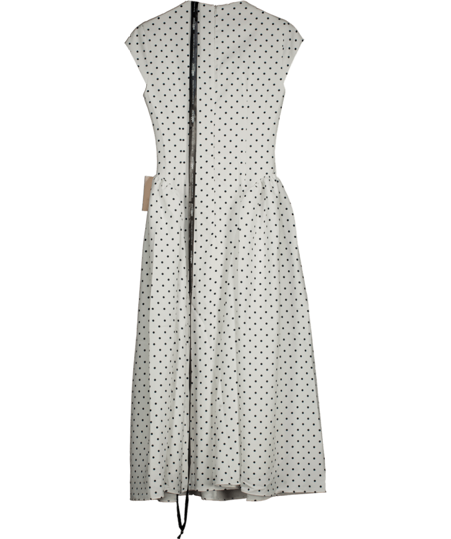 Oddmuse White / Black Polka dot Cap Sleeve Midi Dress UK S - Reliked