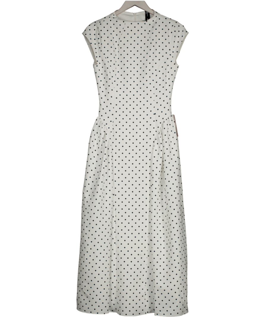 Oddmuse White / Black Polka dot Cap Sleeve Midi Dress UK S - Reliked