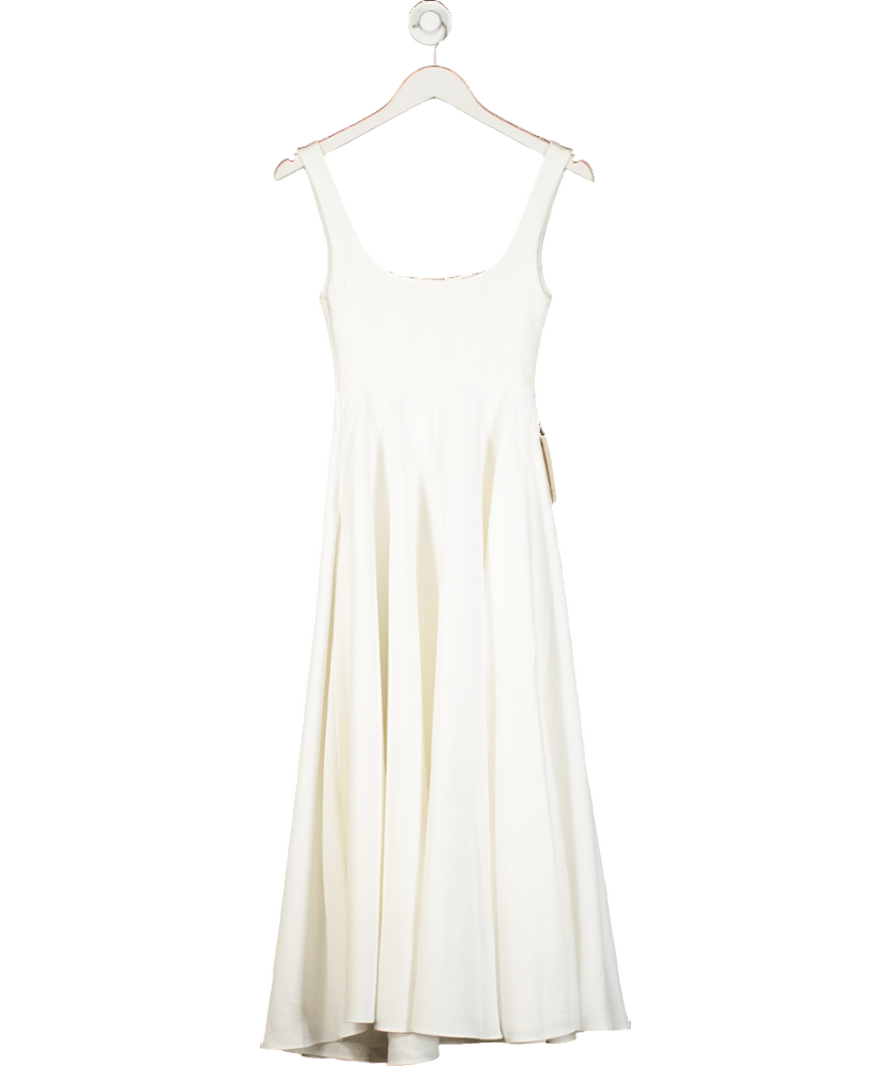Oddmuse White The Ultimate Muse High Waist Square Neck Midi Dress UK S - Reliked