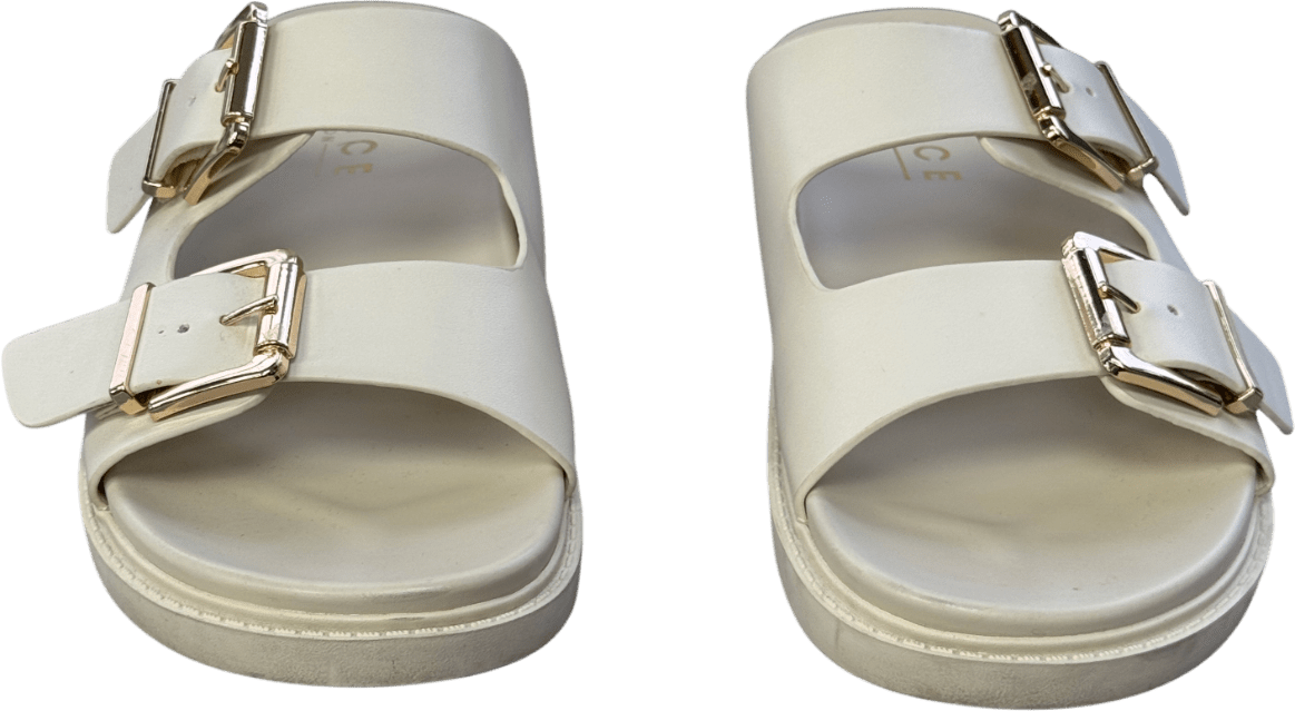 Office Shae Double Buckle Footbed Sliders Off White UK 7 EU 40 👠 - Reliked