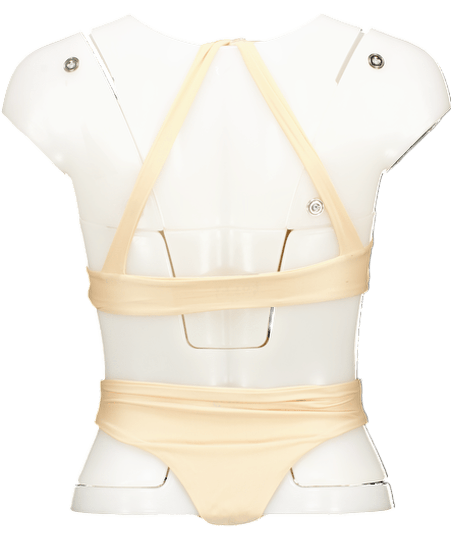 Oh Polly Beige Cut - out Halterneck Swimsuit UK XS - Reliked