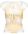 Oh Polly Beige Cut - out Halterneck Swimsuit UK XS - Reliked