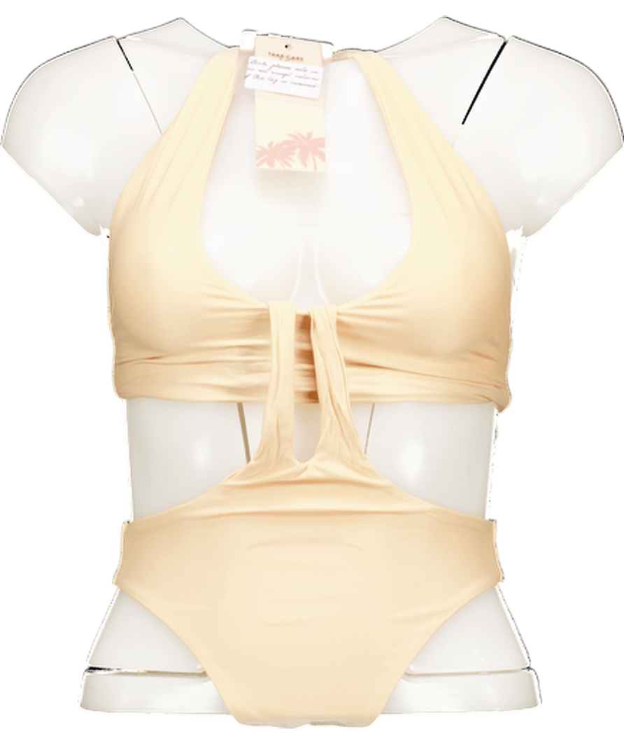 Oh Polly Beige Cut - out Halterneck Swimsuit UK XS - Reliked