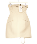 Oh Polly Beige Foldover - neck Structured Tulip Mini Dress In Camel - Long Er Length UK 8 - Reliked