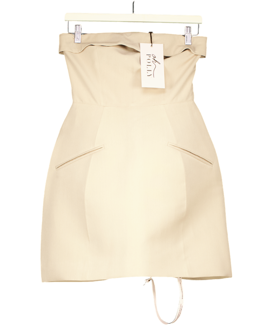 Oh Polly Beige Foldover - neck Structured Tulip Mini Dress In Camel - Long Er Length UK 8 - Reliked