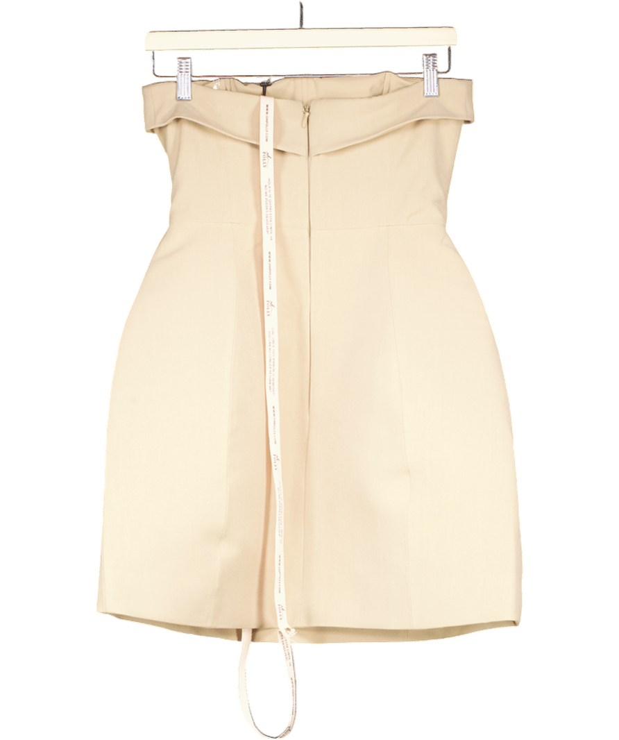 Oh Polly Beige Foldover - neck Structured Tulip Mini Dress In Camel - Long Er Length UK 8 - Reliked