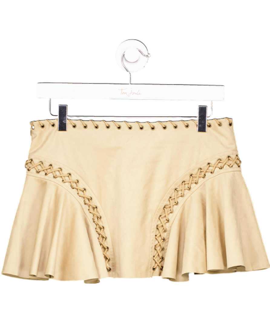 Oh Polly Beige Jalsa Lace - up Mid - rise Mini Skirt In Tan UK 8 - Reliked
