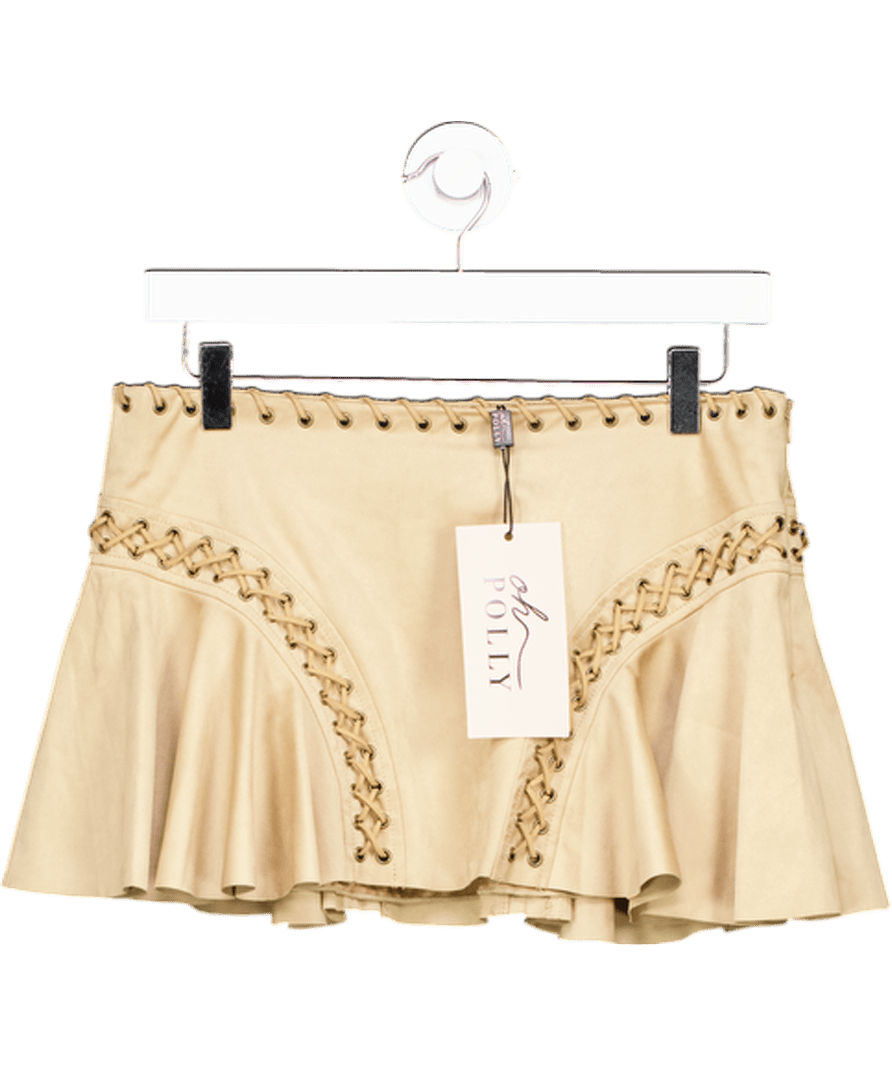 Oh Polly Beige Jalsa Lace - up Mid - rise Mini Skirt In Tan UK 8 - Reliked