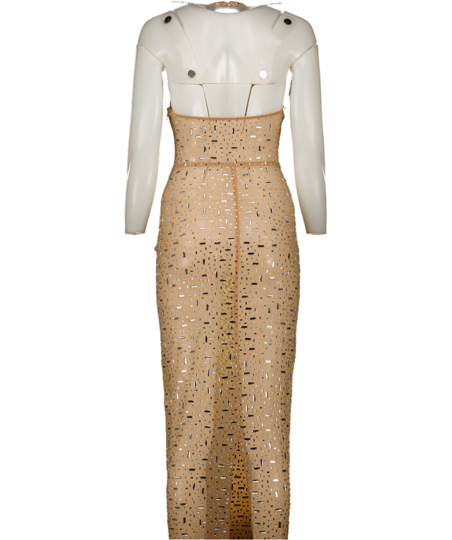 Oh Polly Beige Soraya Sheer Embellished Maxi Dress UK 6 - Reliked