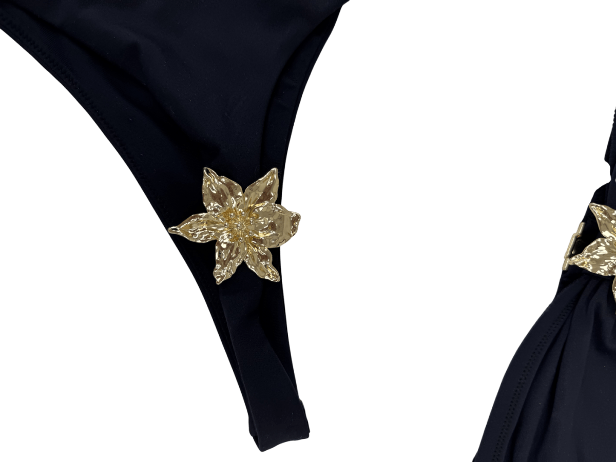 Oh Polly Black 2 - piece Hardware - detail Halterneck Cheeky Bikini Set UK XS - Reliked