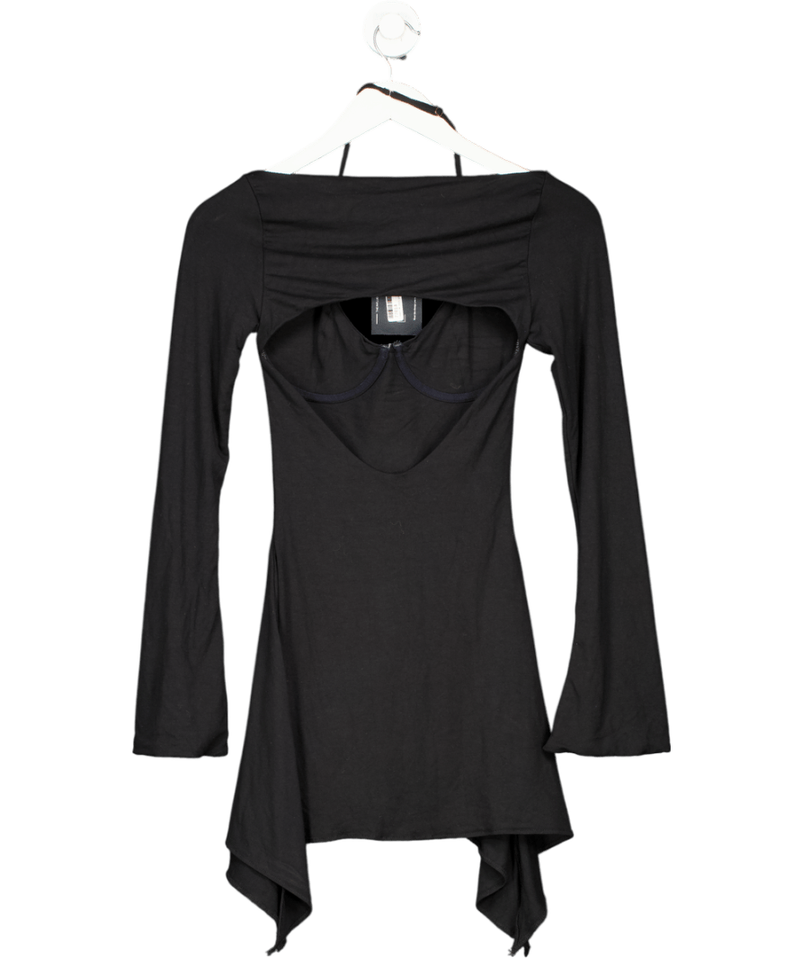 Oh Polly Black Rene Long Sleeve Asymmetric Hem Mini Dress UK 8 - Reliked