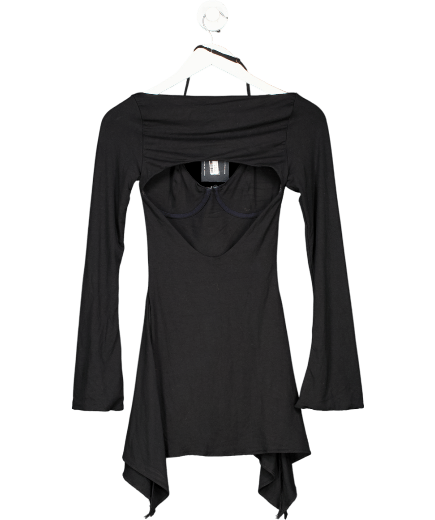 Oh Polly Black Rene Long Sleeve Asymmetric Hem Mini Dress UK 8 - Reliked